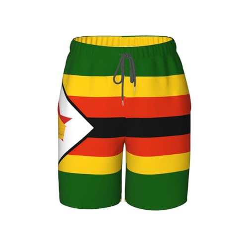 Flag of Zimbabwe Youth Beach Pants, Soft and Breathable, with Drawstring Waist, Suitable for Sports and Leisure.