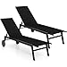 COSTWAY 2er Set Sonnenliege mit Rollen, Gartenliege mit Verstellbarer Rückenlehne und schnelltrocknendem Stoff, Rollliege bis 150kg belastbar, Liegestuhl für Garten, Balkon, Terrasse (Schwarz)