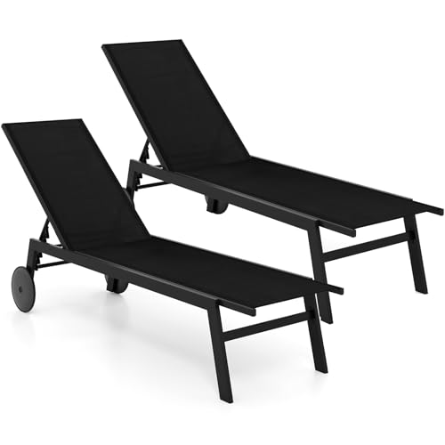 COSTWAY 2er Set Sonnenliege mit Rollen, Gartenliege mit...