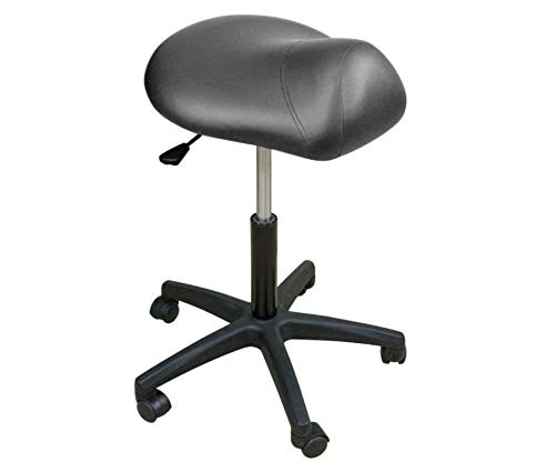 Oakworks Saddle Stool, Pewter (Gray), Pneumatic Stool for Massage and Spa, Adjustable Height, Quiet Non-marring Wheels, Contoured high Density Foam seat, 100% Polyurethane Cover, Made in USA
