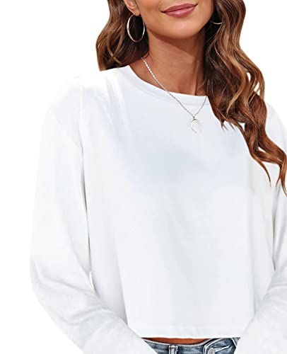 Tankaneo Womens Long Sleeve Crop Tops Loose Fit Fall Cropped Tshirt 2025 Crew Neck Casual Shirts2