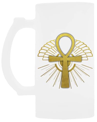 Udaytee Diseño De Lámina De Oro Ankh Vaso Para Beber Cerveza De Vidrio Con Asa Handled Glass Beer Drinking Cup