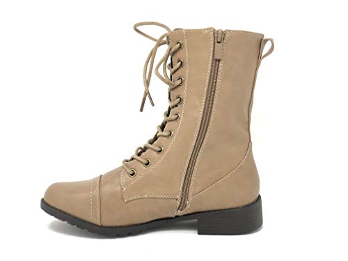 Image of Forever Link Womens Round Toe Military Lace Up Knit Ankle Cuff Low Heel Combat Boots