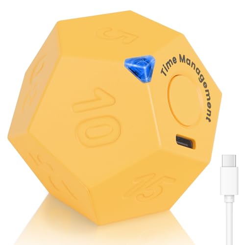 Cuteefun Pomodoro Timer, Drehbarer Würfel Timer, Wiederaufladbarer Küchenuhr mit Vibration, Timetimer für Kinder mit 12 Seiten, Kurzzeitwecker mit Einstellbarem Ton für Küche, Studium, Gelb Cuteefun Pomodoro Timer, Drehbarer Würfel Timer, Wiederaufladbarer Küchenuhr mit Vibration, Timetimer für Kinder mit 12 Seiten, Kurzzeitwecker mit Einstellbarem Ton für Küche, Studium, Gelb