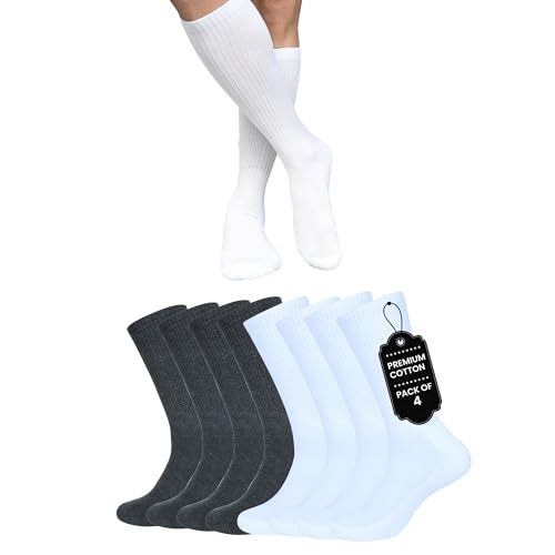 Crew Men's Socks | Pack of 4 | Formal Crew Cotton Solid Color Full Length Lightweight Casual Business Regular Sock