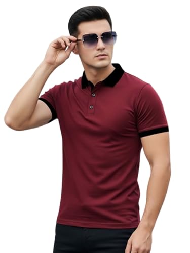 Image of Veirdo Pure Cotton Half Sleeves Regular Fit Plain Solid Classic Polo Collar T-Shirt for Men & Boys (Color Options- Black, Maroon & Olive)