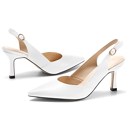 Image of Rilista Women's Slingback Kitten Heels Closed Pointed Toe Backless Wedding Party Dress Pumps Shoes
