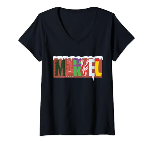 Damen Marvel Logo with Christmas Holiday Avengers Decorations T-Shirt mit V-Ausschnitt
