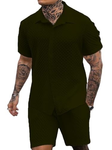 Image of Zilcon Men's 2 Piece Outfit Casual Short Sleeve Button Down Shirt Beach Summer Loose Pant Sets