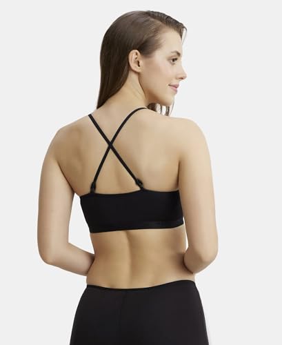 Image of Jockey 1351 Women's Super Combed Cotton Elastane Stretch Multiway Styled Crop Top with Adjustable Straps and StayFresh Treatment Black XL