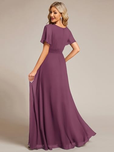 Image of Ever-Pretty Women's Spring Elegant Round Neck Short Sleeve Chiffon Empire Waist Floor Length Formal Dresses Bridesmaid Dress