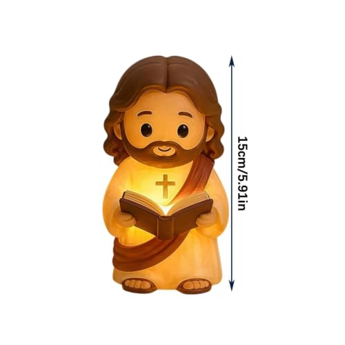 Little Jesus Figures Night Light, Lighted Jesus Lamp with Reading Bible - image 3