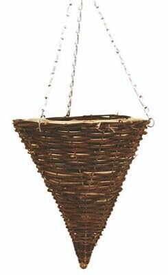 Fyne-Finds 37cm, 14Inch Dark Brown Wicker Hanging Cone Basket Lined Rattan Willow Planter