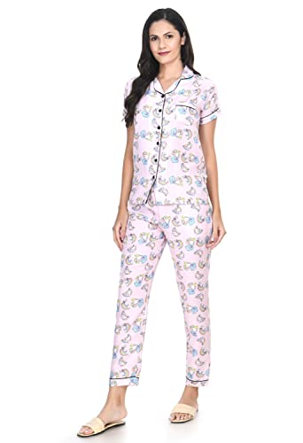 Image of Mysaa Women's Cotton Solid Printed Night Suit Set of Shirt & Pyjama