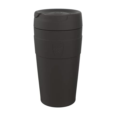 KeepCup Traveller, Reusable Travel Mug - Vacuum Insulated Stainless Steel Cup with Leakproof Sipper Lid - 16oz/454ml - Black Cover