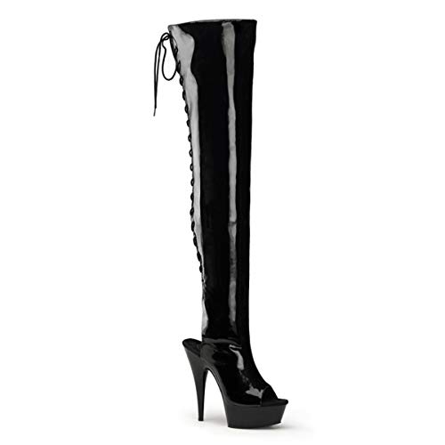Pleaser Women's Delight-3017 Knee-High Boot,Black Patent,8 M US