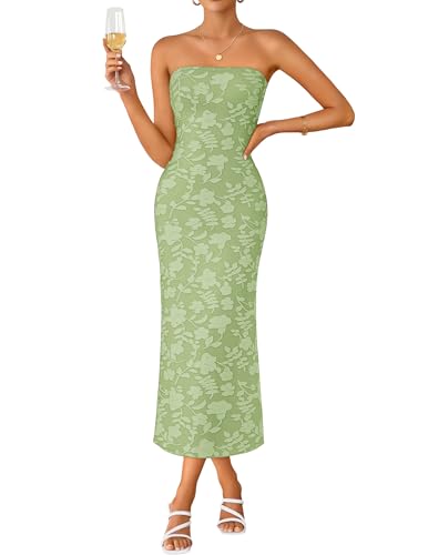 Image of ZESICA Women's 2026 Summer Floral Strapless Bodycon Midi Dress Off Shoulder Beach Formal Cocktail Wedding Guest Long Dresses