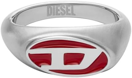 Diesel Men's Red Lacquer and Silver Stainless Steel Logo Signet