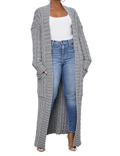 Womens Stylish Cable Knit Dual Chunky Cardigan with Pockets2