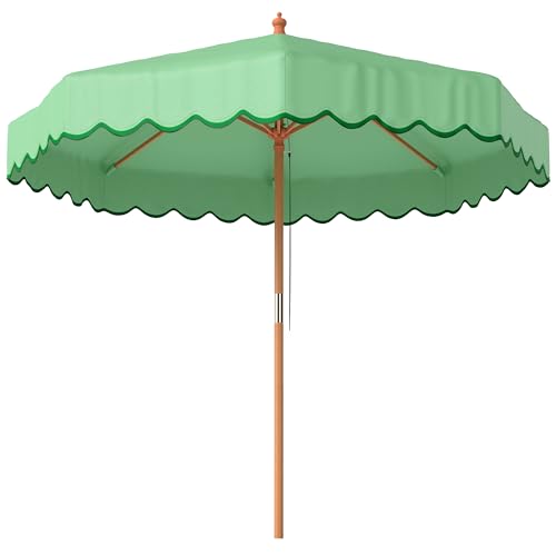 Outsunny Parasol de Jardin Rond avec Volants - Parasol Terrasse Rétro Chic 230cm Aspect Bois - Protection Solaire UV Extérieur pour Balcon et Mobilier de...
