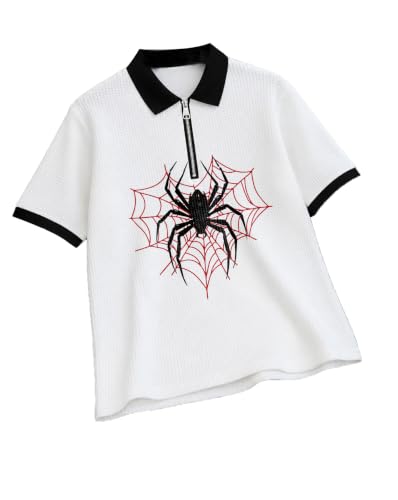 Image of AUSK Men's Spider Graphic Printed Polo T-Shirt | Cotton Blend Textured Regular Fit Half Sleeve Zip Polo Neck Casual T-Shirt for Men