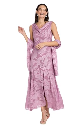R&M Richards Women's Elegant Chiffon Jacquard Midi Dress W/Scarf -