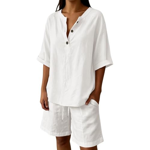 Conjunto dos piezas mujer casual de algodón lino ideal para paseos playeros y tardes de terraza
