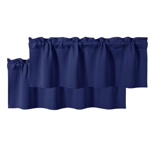 DWCN Navy Blue Rod Pocket Valances for Windows 52 x 18 Inch, 2 Panels