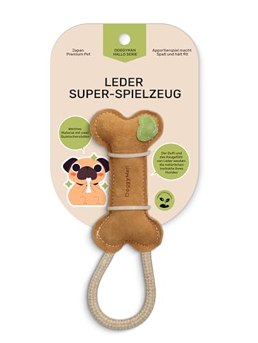 Japan Premium Pet Knochenförmige Beißwurst Hund aus Kalbsleder mit Kokosfasern | Zahnpflege & Zahnfleischmassage für Hunde | Robustes Hundespielzeug mit starkem Lederaroma | Zerrspielzeug für Hund