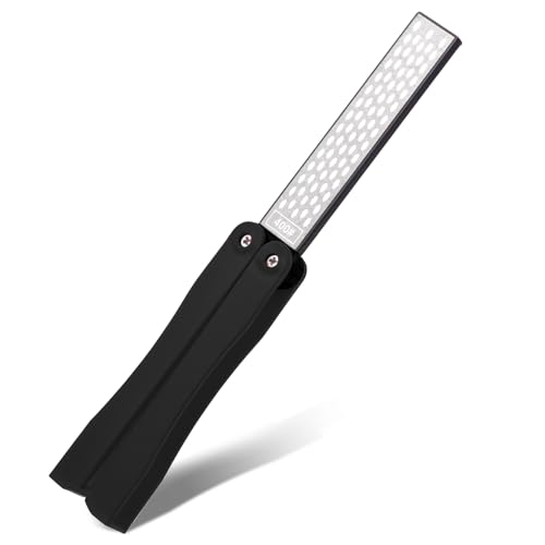 Doppelseitiger Schleifstein Faltbarer Messerschärfer 400/600 Körnung Tragbarer Schleifstein Diamant Messerschärfer für Küche Außenbereich Garten (Fein-/Grobmahlung Schwarz)