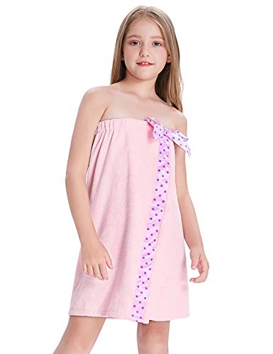 Zexxxy Big Girls Towel Wraps Adjustable Shower Spa Body Wrap with Polka Dot Bow Pink 12-14Y