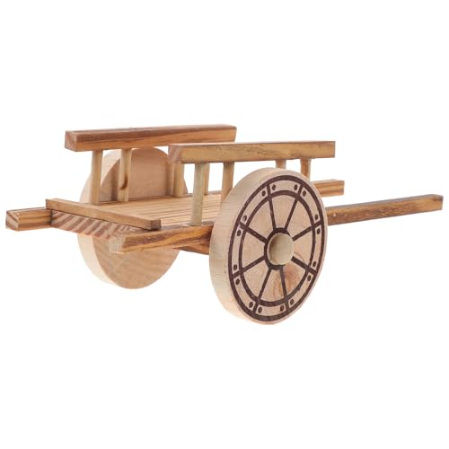 Parliky Miniatura Carro de Madera para Jardín Modelo de Carretilla Simulación Adorno Paisajístico Retro Decoración de Mesa Juguete de Granja Realista