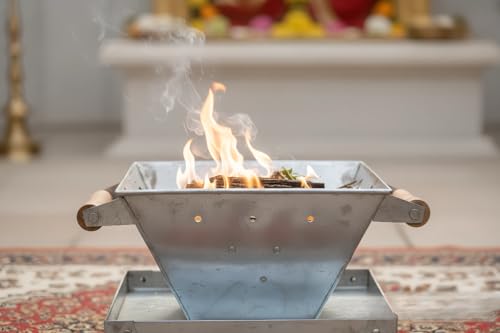 Image of KRUM 14 Inch Iron Hawan Kunda with Wooden Handle - Traditional Yagna Kunda for Pooja and Hawan, Perfect for Rituals and Spiritual Ceremonies