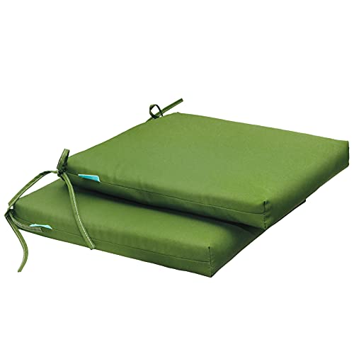 QILLOWAY Outdoor Indoor Seat Cushions, Square Foam Dining Chair Pads,All Weather, 17"x17"x3",2 Count (Green)