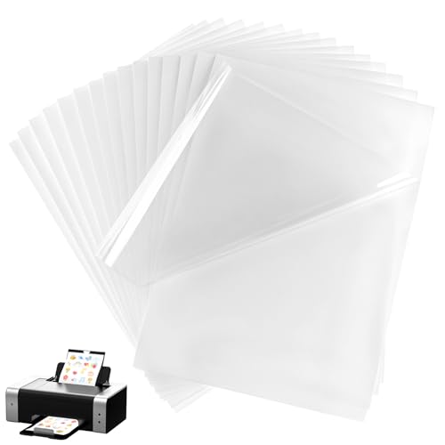 QWORK® 30 Hojas Papel Adhesivo Vinilo Transparente A4 Imprimible para Impresoras Láser y de Inyección de Tinta