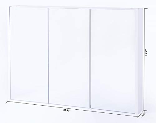 Image of Basicwise 3 Shelves White Wall Mounted Bathroom /Powder Room Mirrored Door Vanity Cabinet Medicine Chest