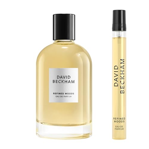 David Beckham Geschenkbox Refined Woods, Eau de Parfum 100 ml und Reiseformat 10 ml, holziger bernsteinfarbener Duft für Ihn