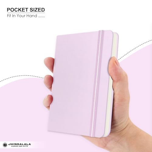 Image of Jhingalala Diaries - Fabric Cover Hardbound Pocket Journal Notebook I Fabric Series Journal Diary For Girls and Women I Pocket Diary With Elastic Closure I Size A6 I 192 Ruled Pages (Levender Pink)