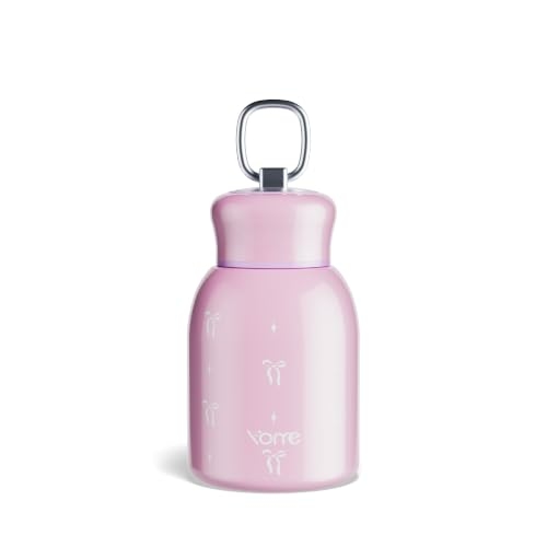 YOME 10oz Elegant Bow Pink Insulated Mini Water Bottle with Lid & Lifting Loop for Women | Small Stainless Steel Cute Tumbler | Keeps Drinks Cold | Lightweight Gift Cup| Fits in Purse or Pocket