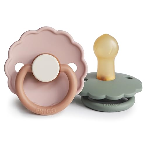 Image of FRIGG Daisy Natural Rubber Baby Pacifier | Made in Denmark | BPA-Free (Biscuit/Lily Pad, 0-6 Months) 2-Pack