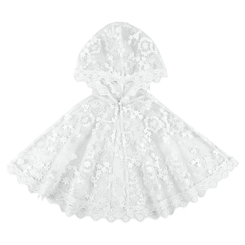 Girls Lace Flower Girl Bolero One Button Hooded Cape Sheer Mesh Shawl Wrap for Wedding Communion