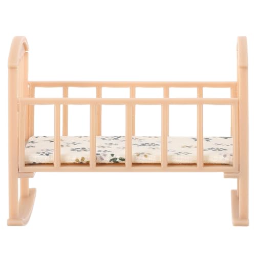 TOYANDONA Mini Cuna Mecedora para Casa de Muñecas Mobiliario Infantil Madera Natural Cama Pequeña Resistente para Imaginativo y Aprendizaje Temprano