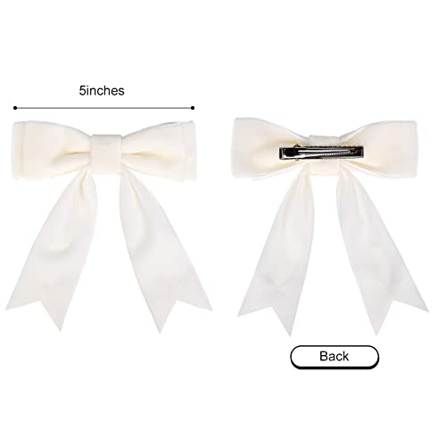 2Pcs 5" Velvet White Hair Bows Girls Hair Clips Ponytail Holder Accessories For Girls Toddlers #TOP1