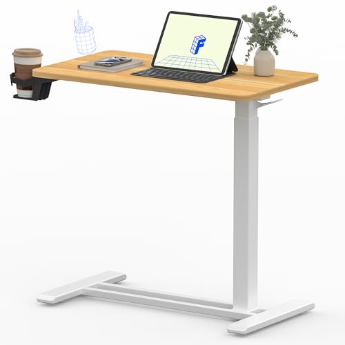 Image of FLEXISPOT Mobile Standing Desk with Wheels Pneumatic Laptop Table Rolling Computer Cart Movable Height Adjustable Small Sit Stand Desk Computer Workstations Home Use(27.6 inch W x 15.7 inch D, Maple)