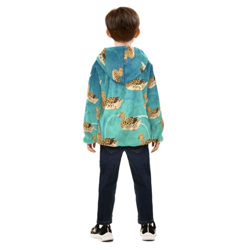 Ducks Swimming in Blue Water Toddler Fleece Jacket Girl Boys Hooded Fleece Jacket Coat Warm Outwear Zip-up 3-10T4