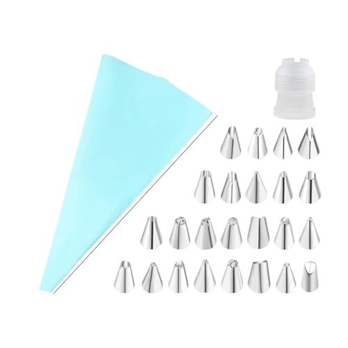 WJLYDM Juego Multifuncional de Herramientas for Decorar Pasteles: Manga pastelera Silicona con Boquilla Acero Inoxidable Reutilizable para Decorar Pasteles, Tartas Y Galletas(Blue 26pcs)