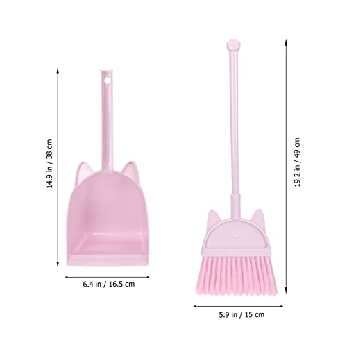 Image of Happyyami Mini Broom with Dustpan Housekeeping Helper Set Kids Cleaning Dustpan Plastic Little Dustpan Broom for Household Sweeping Parts Accessories Pink