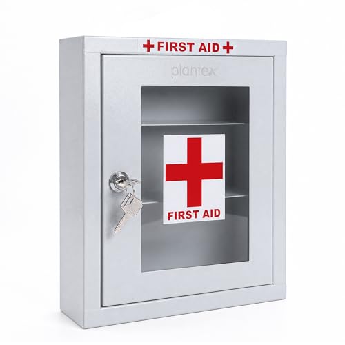 Image of Plantex Metal First Aid Box /Emergency Medical Kit Box for Medicine Storage /Multi Compartment for Medicine Organizer First Aid Kit Box for Home, School, Office with Key Lock - (White)