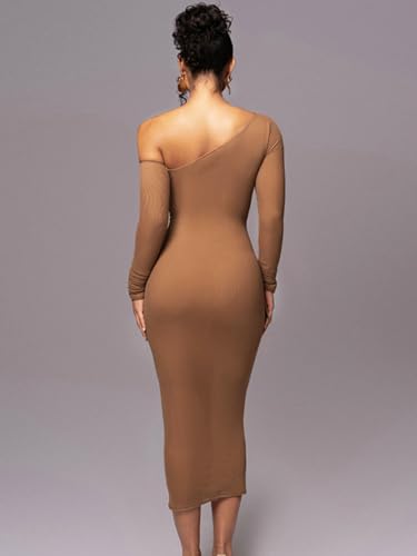 Image of Women Sexy Mesh Maxi Dress Off Shoulder Long Sleeve Bodycon Ruched y2k Club Party Concert Night Rave Outfits