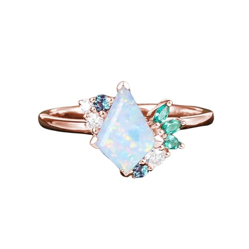 10K/14K/18K Solid Gold Gemstone Vintage Engagement Ring for Women 1 Carat Kite Gemstone Cluster Unique Art Deco Promise Anniversary Personalized Ring for Her